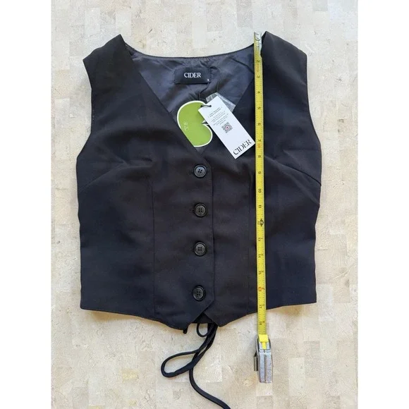 Cider Women's Size S Black Sleeveless Button Front Vest Top Tie Back NEW NWT - Picture 4 of 6